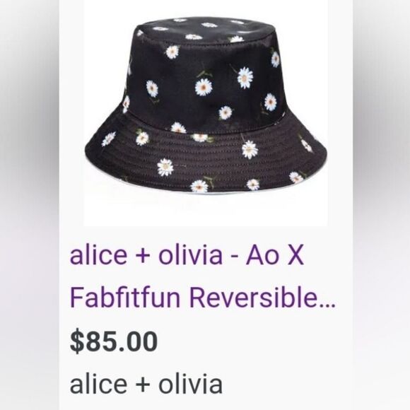 NWT - Alice + Olivia's Ao X Fabfitfun Reversible Bucket Hat In Daisy Print - Picture 15 of 15